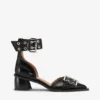 Black Chunky Buckle Open Cut Pumps