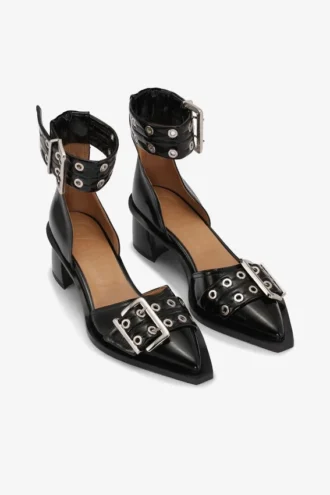 Black Chunky Buckle Open Cut Pumps