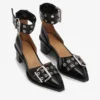 Black Chunky Buckle Open Cut Pumps