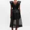 Black Organza Ruched Dress
