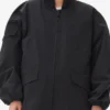 Black Tech Seersucker Oversized Shell Coat