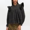 Black Washed Frill Blouse