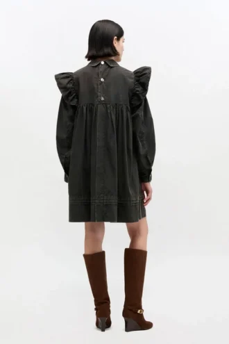 Black Washed Mini Shirt Dress