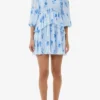 Blue Pleated Georgette Flounce Smock Mini Dress