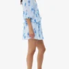 Blue Pleated Georgette Flounce Smock Mini Dress