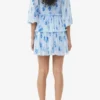 Blue Pleated Georgette Flounce Smock Mini Dress