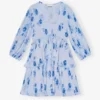 Blue Pleated Georgette Flounce Smock Mini Dress