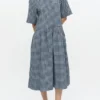 Blue Seersucker Check Midi Dress