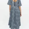 Blue Seersucker Check Midi Dress
