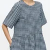 Blue Seersucker Check Midi Dress