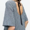 Blue Seersucker Check Midi Dress