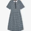Blue Seersucker Check Midi Dress
