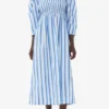 Blue Striped Cotton Smock Long Dress