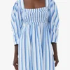 Blue Striped Cotton Smock Long Dress