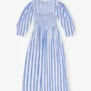 Blue Striped Cotton Smock Long Dress