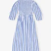 Blue Striped Cotton Smock Long Dress