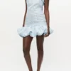 Blue Textured Cloque Corset Mini Dress