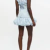 Blue Textured Cloque Corset Mini Dress