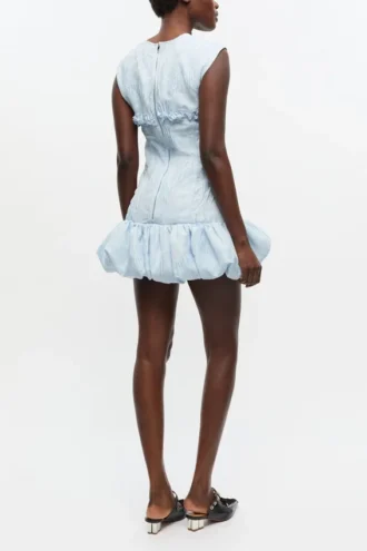 Blue Textured Cloque Corset Mini Dress