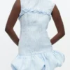 Blue Textured Cloque Corset Mini Dress