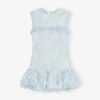 Blue Textured Cloque Corset Mini Dress