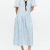 Blue Textured Cloque Midi Dress