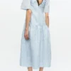 Blue Textured Cloque Midi Dress