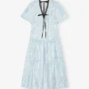 Blue Textured Cloque Midi Dress