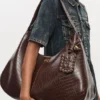 Brown Croco XXL Hobo Bag