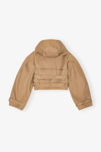 Camel Bonded Cotton Short Trench Jacket