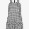 Crinkled Check Long Dress