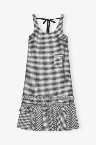 Crinkled Check Long Dress