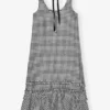 Crinkled Check Long Dress