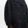 Dark Blue Wool Oversized Long Peacoat