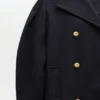 Dark Blue Wool Oversized Midi Peacoat