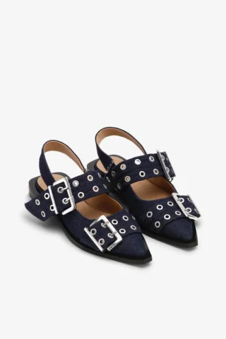 Denim Feminine Buckle Ballerinas
