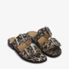 Feminine Buckle Two-Strap Sandals in Leopard Denim