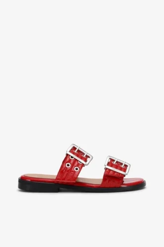 Feminine Buckle Two-Strap Sandals in Red