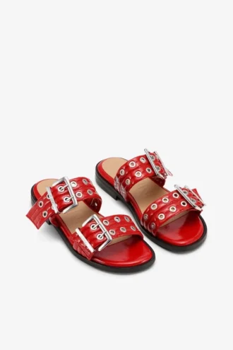 Feminine Buckle Two-Strap Sandals in Red