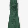 Green Satin Gathered Dress