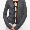 Grey and Black Cashmere Mix Tie String Cardigan