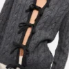 Grey and Black Cashmere Mix Tie String Cardigan
