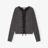 Grey and Black Cashmere Mix Tie String Cardigan