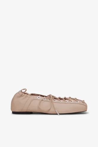 Lace-Up Ballerinas in Beige