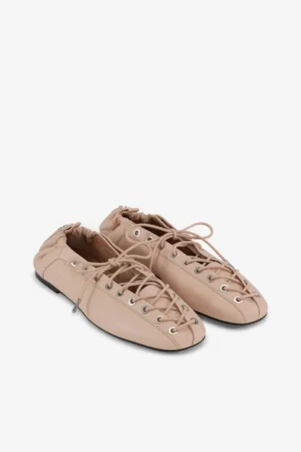 Lace-Up Ballerinas in Beige