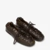 Lace-Up Ballerinas in Dark-Olive Oleatex