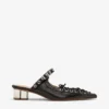 Lace-Up Mules in Black Oleatex