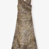 Leopard Marl Mesh Long Ruched Crossover Dress