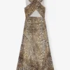 Leopard Marl Mesh Long Ruched Crossover Dress