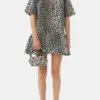 Leopard Open-back Mini Denim Dress